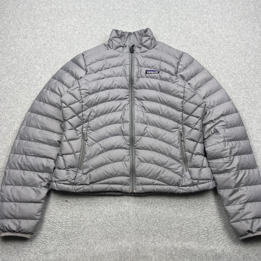 Patagonia Down Sweater Jacket Womens Medium Gray Quilted Full Zip Puffer 84682